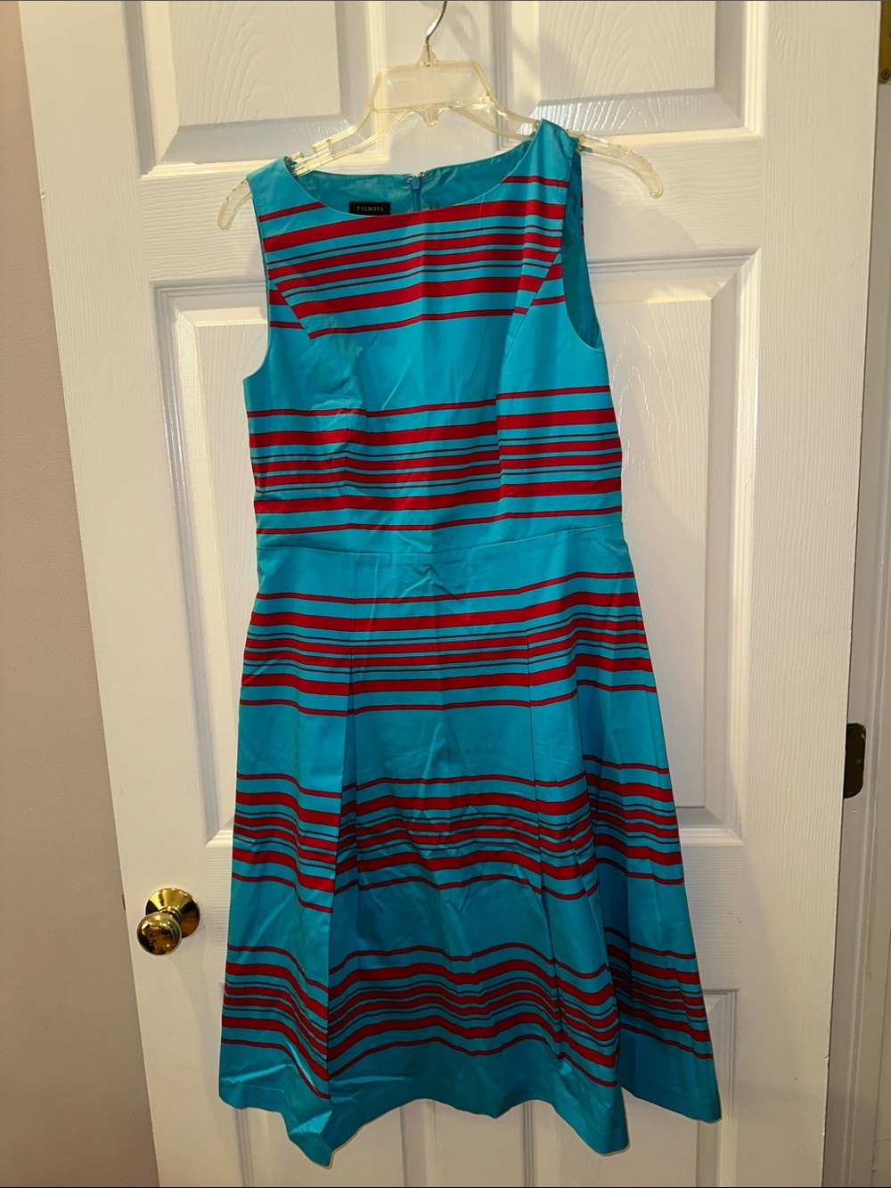 Talbots Turquoise Dress with Red and Black Stripes